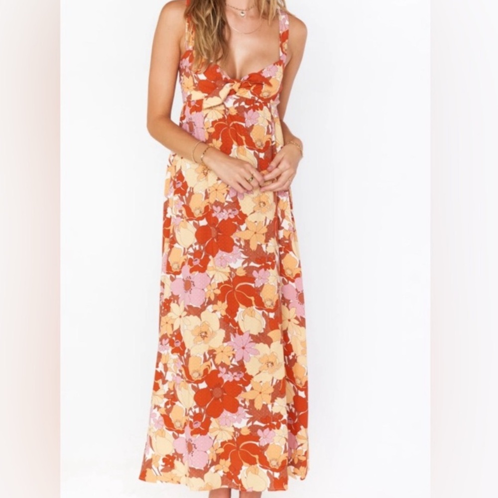 Colorful orange Floral Maxi Dress‎ XL groovy sleeveless bloom tropical multi